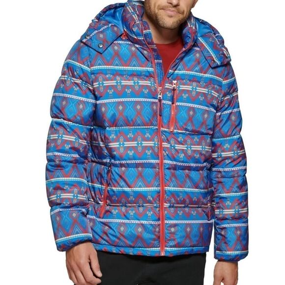 Club Room Mens Blue Water Resistant Hooded Winter Puffer Jacket Coat NWT - Picture 1 of 13